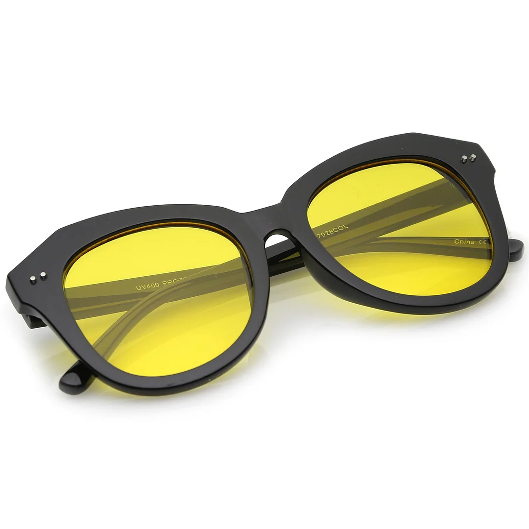 Women's Oversize Horn Rimmed Colored Round Lens Cat Eye glasses 52mm