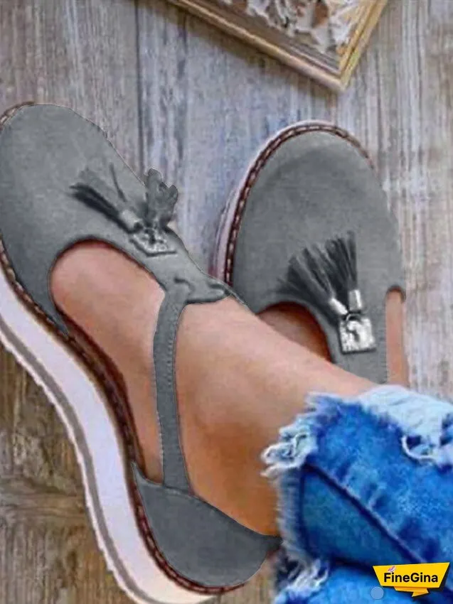 Women's Sandals Platform Sandals Plus Size Outdoor Daily Walking Summer Tassel Platform Flat Heel Round Toe Closed Toe