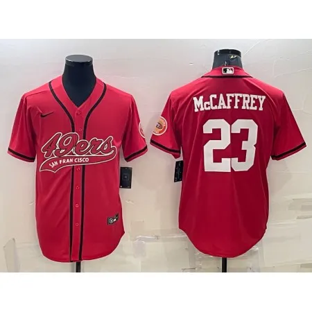 Men's San Francisco 49ers #23 Christian McCaffrey Red With Patch Cool Base Stitched Baseball Jersey WLJ9