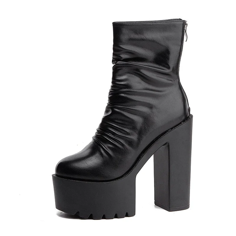 Gdgydh 2021 New Autumn Winter Platform Boots High Heels Back Zipper Black White Short Boots For Women Waterproof Gothic Shoes