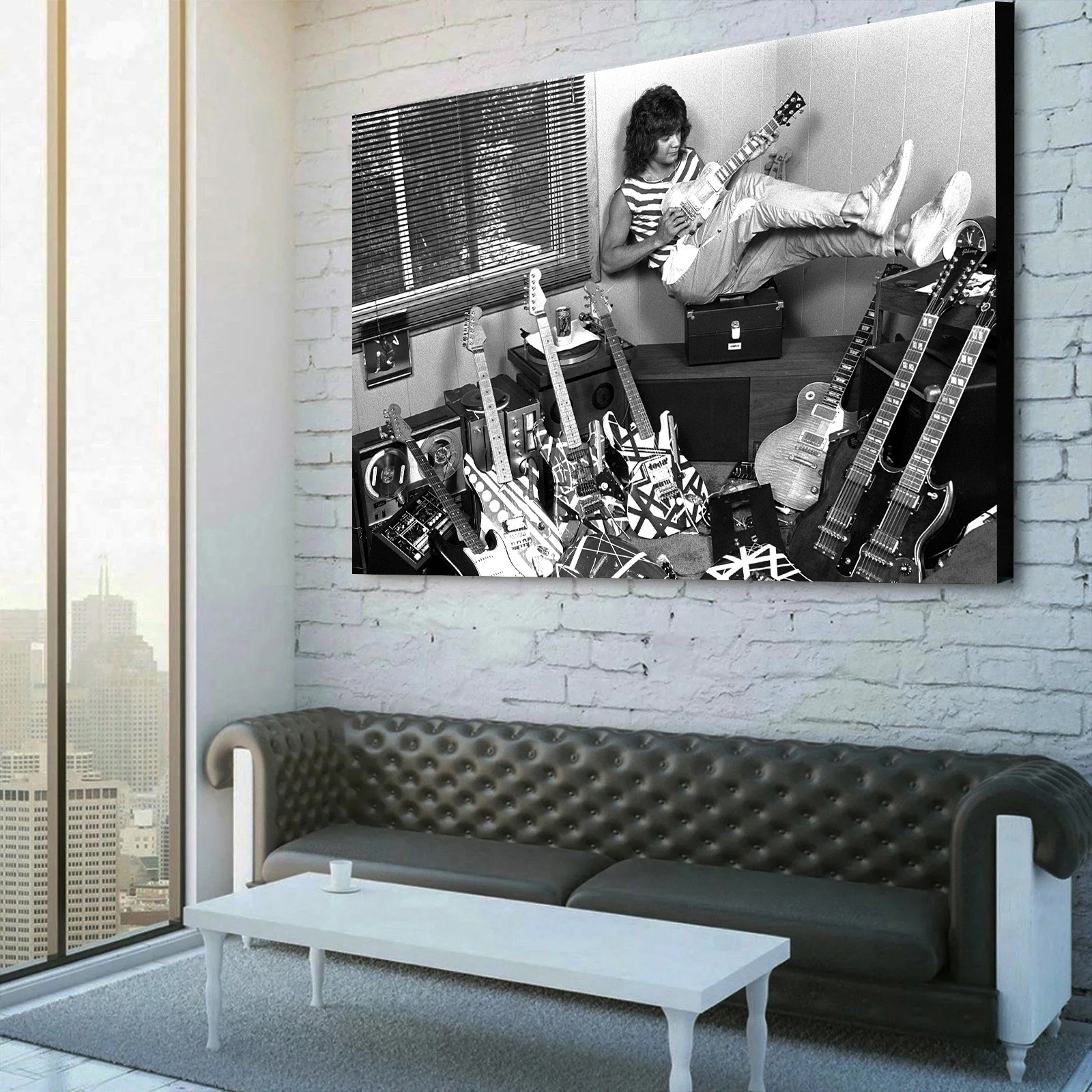 Eddie Van Halen With His Guitars Canvas Wall Art 
