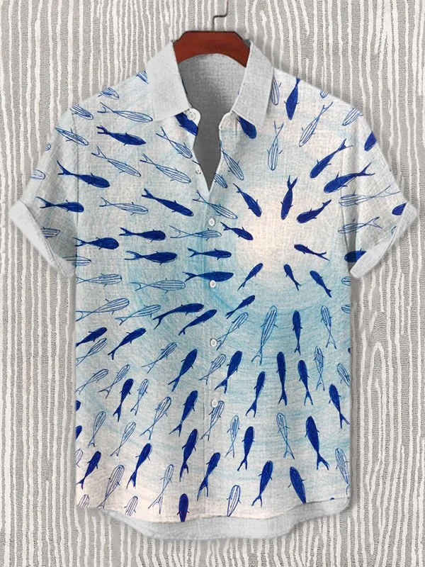 Men's Schools Of Fish Swim Toward The Heart Art Print Casual Shirt
