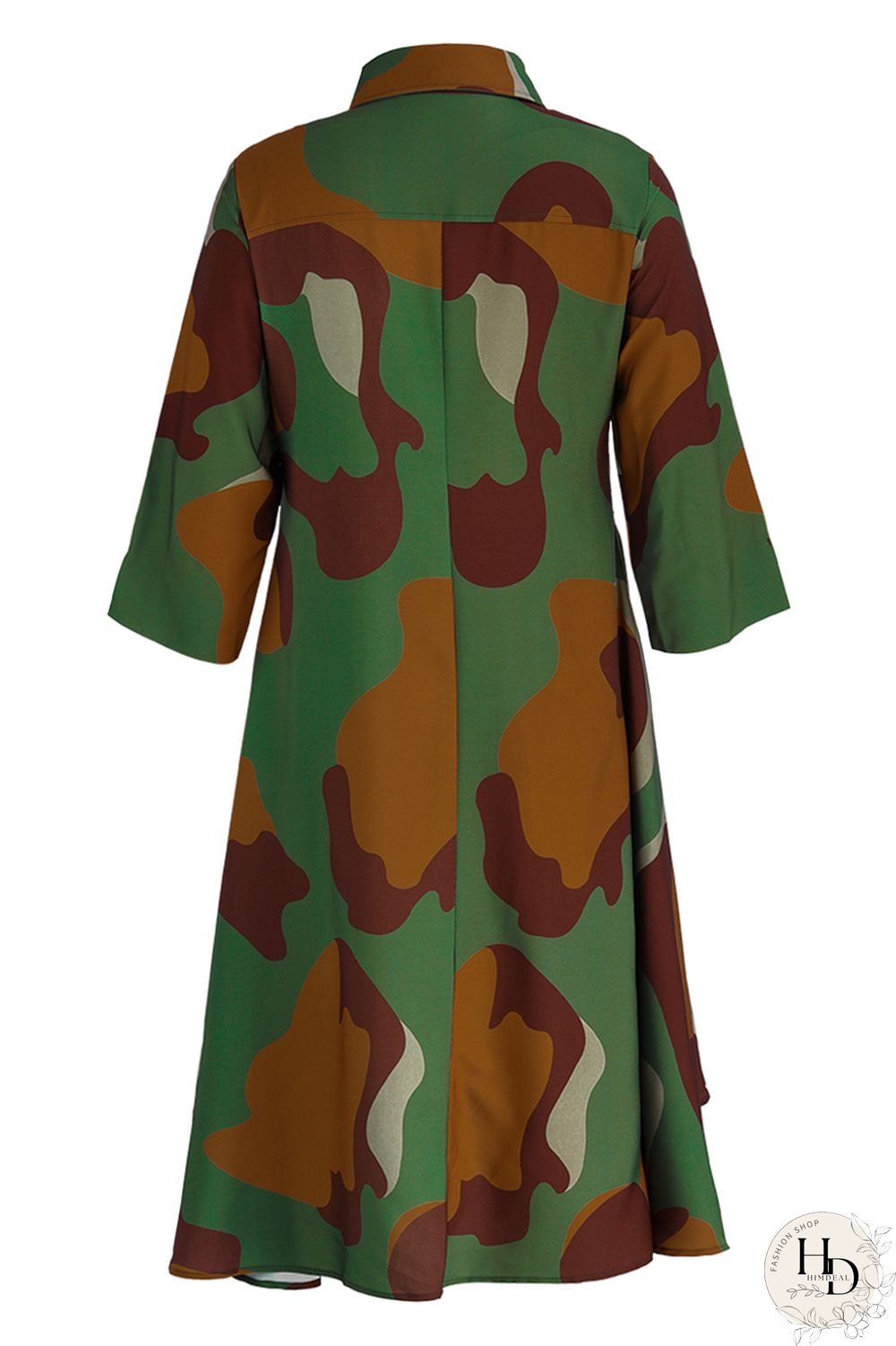 Camouflage Fashion Casual Print Patchwork Turndown Collar Shirt Dress