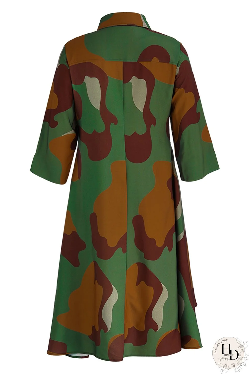 Camouflage Fashion Casual Print Patchwork Turndown Collar Shirt Dress