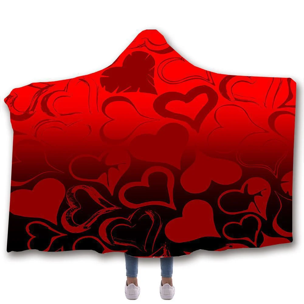 Starlight Wearable Throw Blanket with Hooded for Children and Adults Love Shape Plants Thicken Blanket In Winter