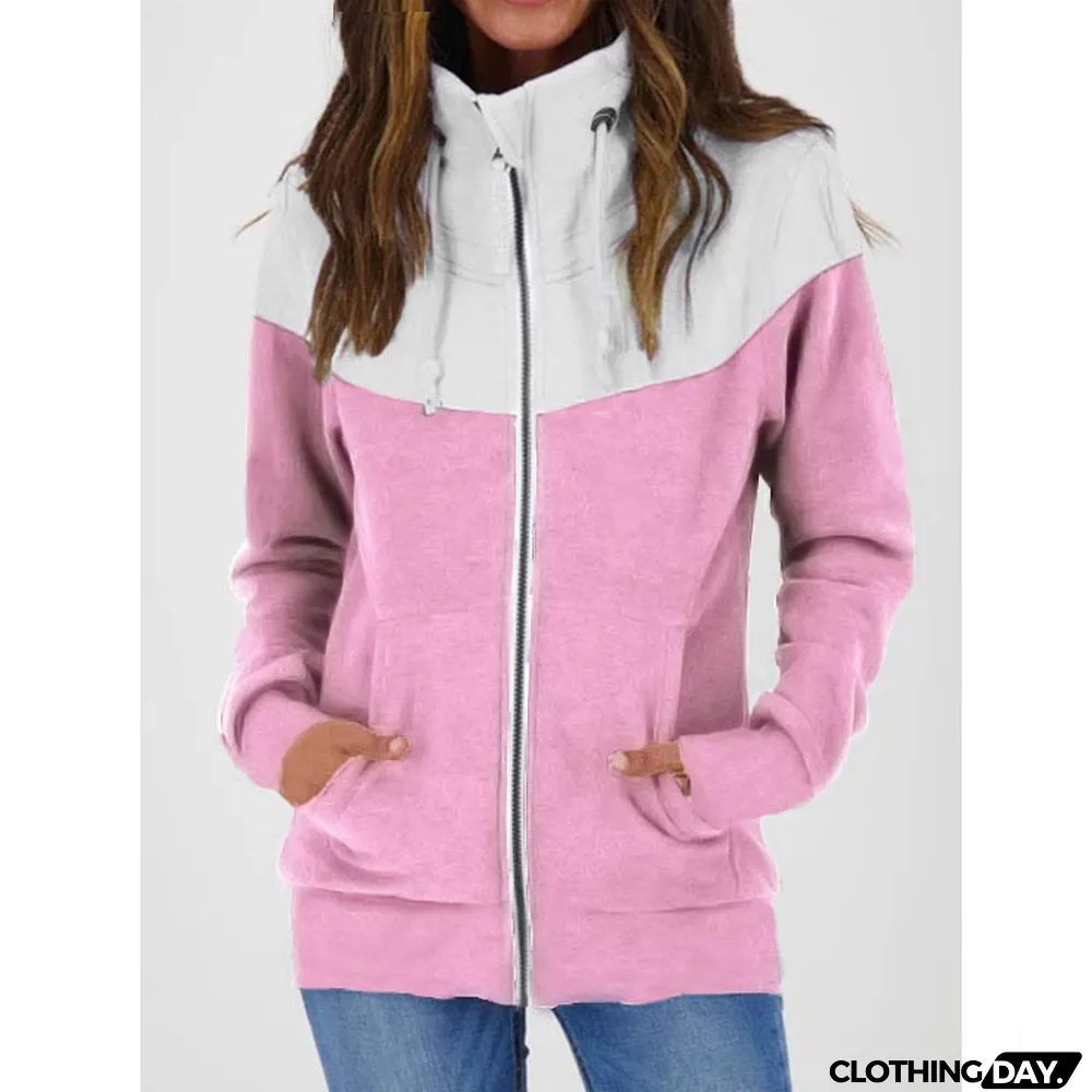 Fall Winter Women's Casual Long Sleeve Fleece Zip High Neck Sweatshirt
