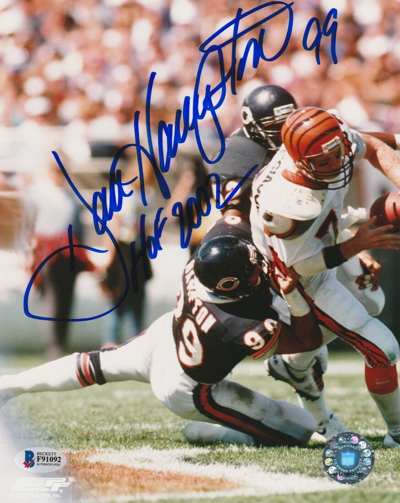 DAN HAMPTON Signed Chicago BEARS 8x10 Photo Poster painting w/ Beckett COA & HOF Inscription