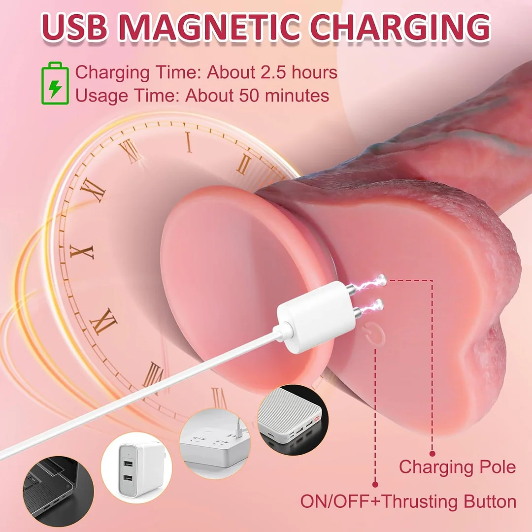 7 Thrusting Modes and 8.5 Inches Heating Dildo Vibrator with Powerful Suction Cup