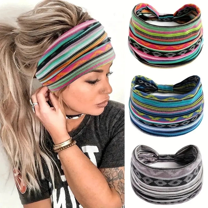 Women Bohemian Style New Stretch Headband Paisley Wide Side Hair Accessories Face Headscarf