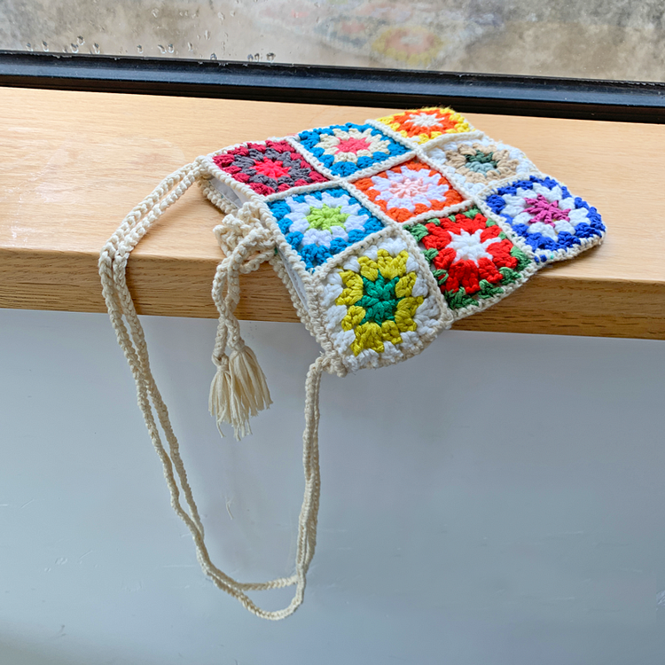Lulusnow Handmade Beige Granny Square Crochet Bag