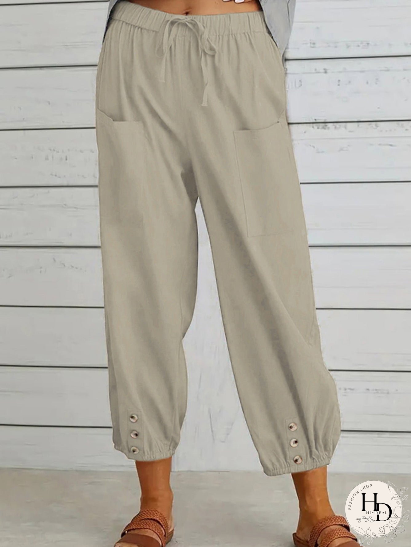 Decorative Button Cropped Pants
