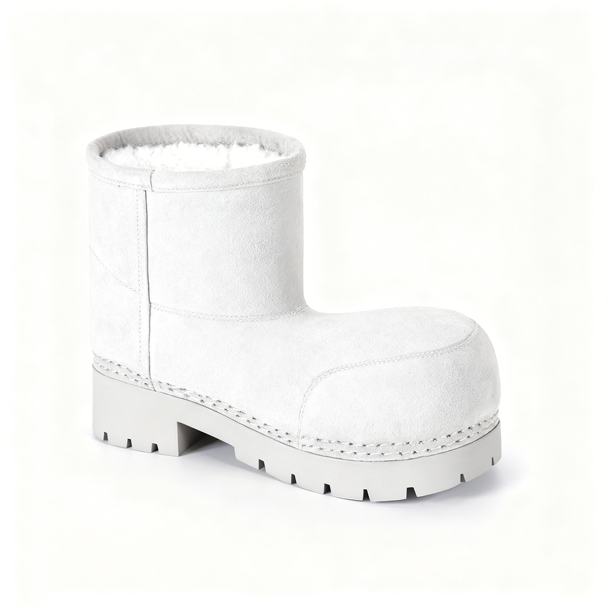 Faux Suede Platform Fuzzy Snow Boots Round Toe Hippy Winter Boots Slip On Knee High Chunky Heel Fur Boots-MERUMOTE