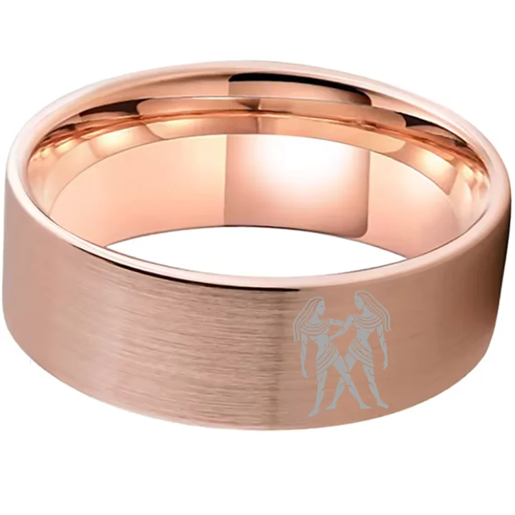 Men Women Flat Gemini Tungsten Carbide Rings Rose Gold Couple Wedding Bands Top Comfort Fit 4MM 6MM 8MM Width