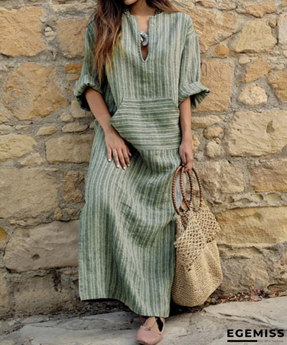 Cotton Pocket Yarn-dyed Loose Long Dress | EGEMISS
