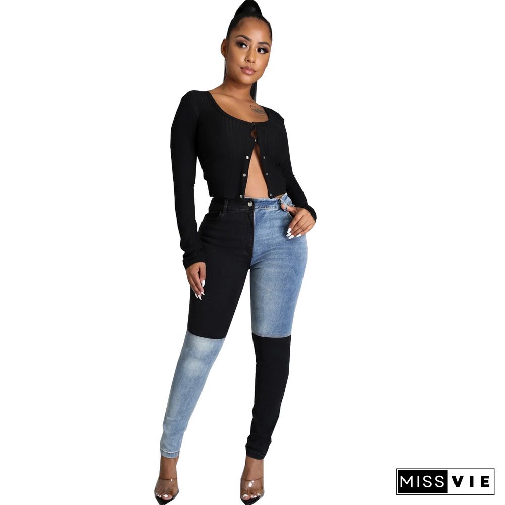 Autumn Fashion Women Clothing High Waist Streetwear Vintage Patchwork Plus Size Pencil Jeans