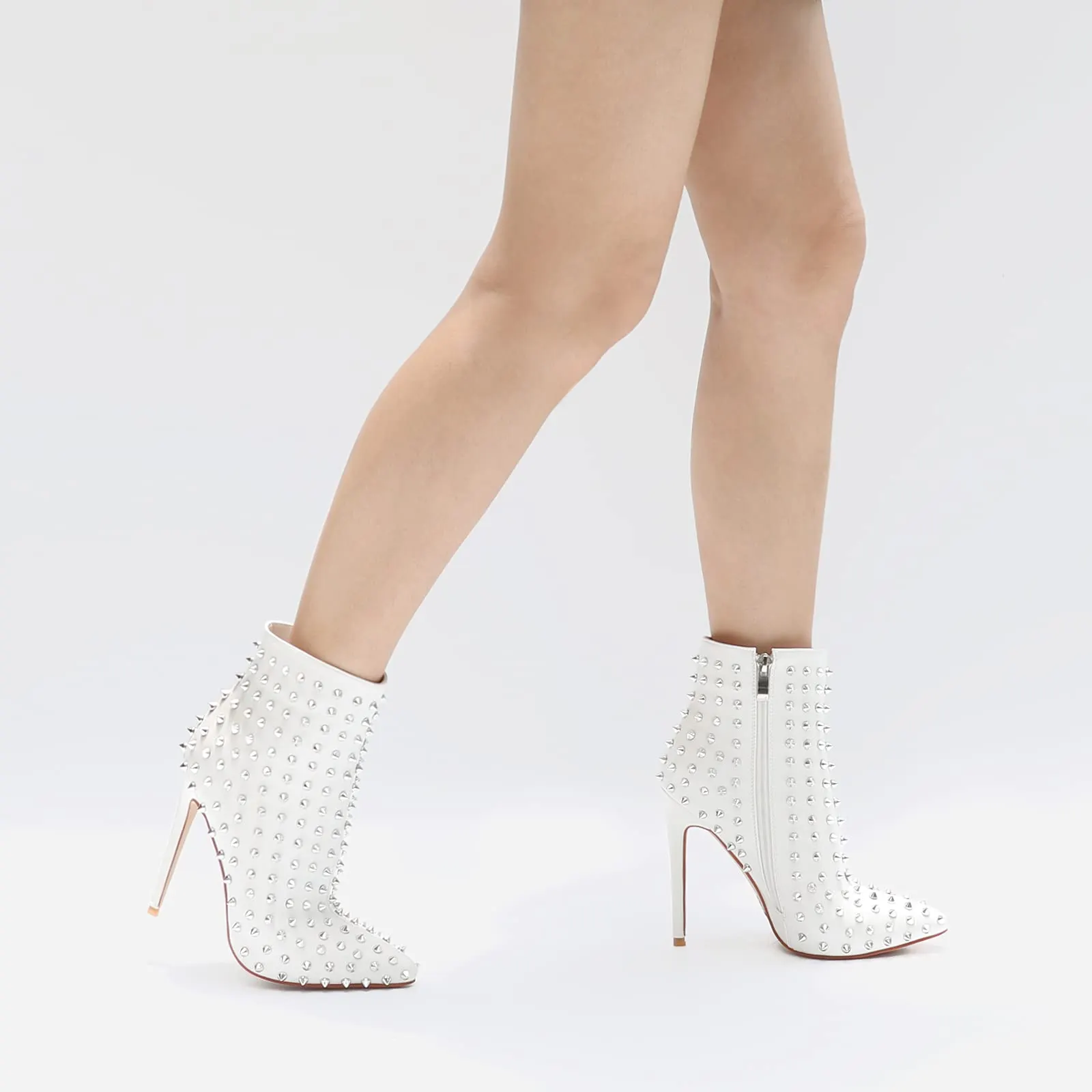 4.72" Women's Ankle Boots with Rivets Closed Pointed Toe Stilettos Boots-vocosishoes