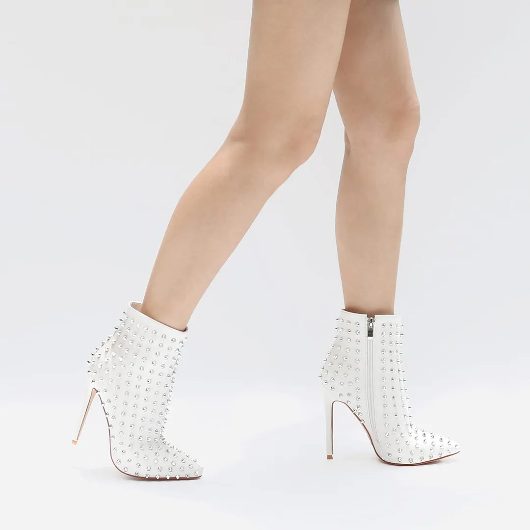 4.72" Women's Ankle Boots with Rivets Closed Pointed Toe Stilettos Boots-vocosishoes