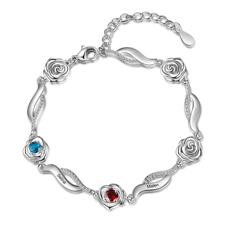 Pulsera Rosa 2 Nombres Personalizados con 2 Piedras de Nacimiento