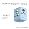Travel Universal Adapter, International Power Plug Adapter with 1 USB C (PD 70W), 2 USB A Ports, 1 USB C Cable (PD 70W), All-in-One Global Wall Charger for US, Europe, UK, Australia (Type C/G/A/I)