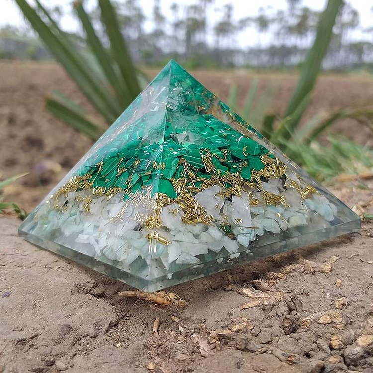 Clear Crystal With Amazonite Orgone Pyramid