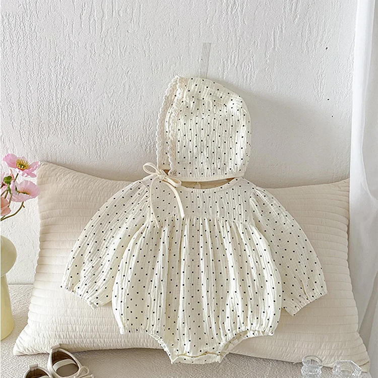 BABY&KIDS】秋新作ドットボンネット付き ロンパースor