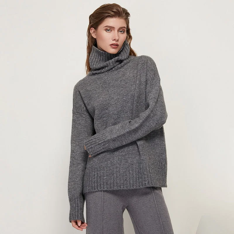 Aachoae Women Autumn Winter Knitted Turtleneck Cashmere Sweater Female Spring Autumn Pullover Jumper Sweaters Casual Loose Tops