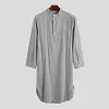 Men's Cotton Long-Sleeved Ethnic Costumes Solid Color Long Shirt Loose Robe