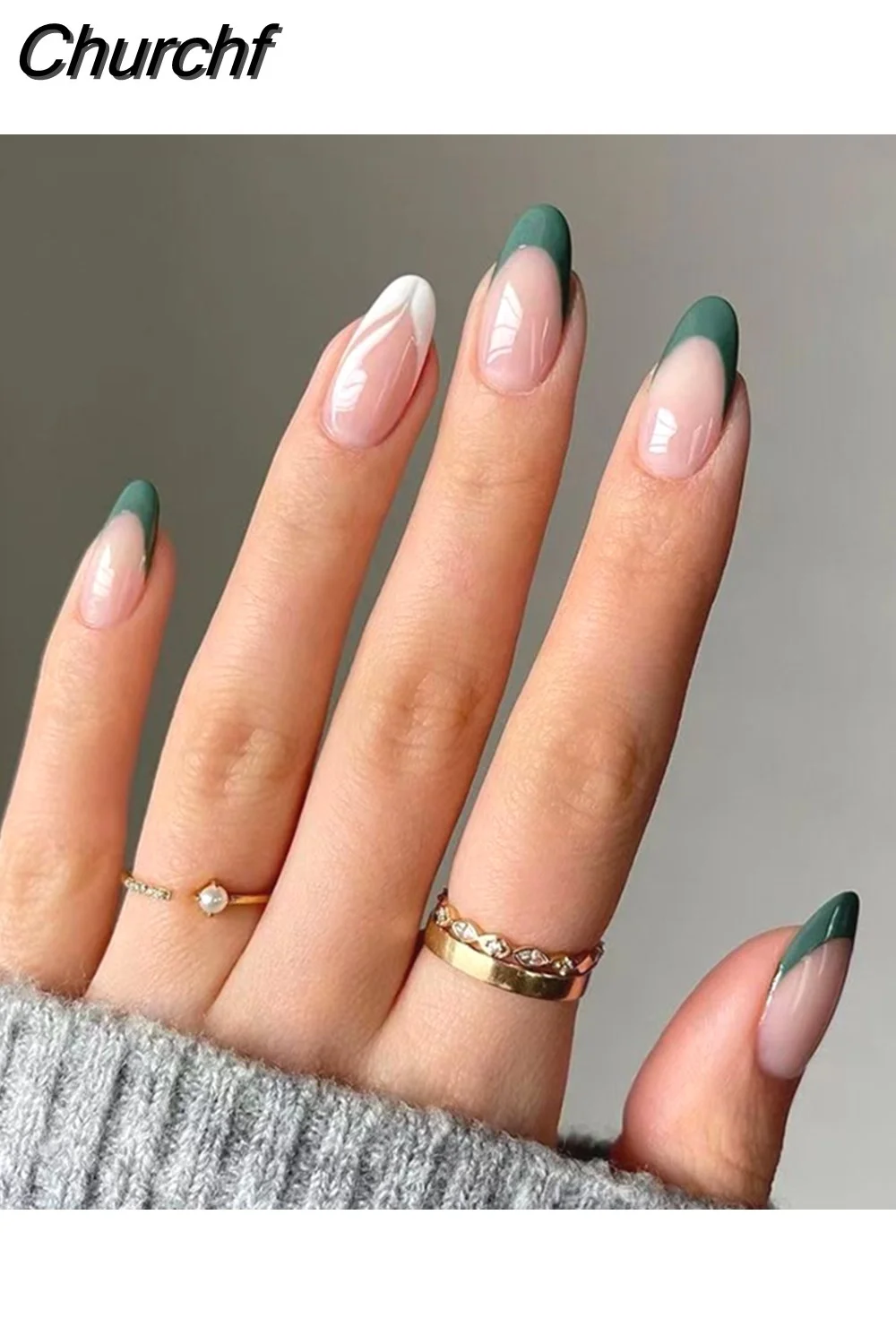 Churchf Almond False Nails Press On Nails Detachable Fake Nail Tip gold heart with Design Manicure Patches Press On Nails-Nail Inspo