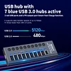 USB Hub, Aluminum 10-Port USB 3.0 Hub With 10 USB 3.0 Data Transfer Ports, USB Splitter With Individual Switch And 60W (12V/5A) Power Adapter
