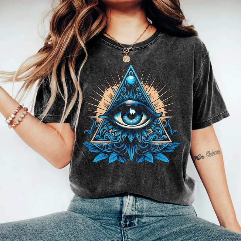 Women's Egyptian Ankh Lotus Graphic Crew Neck T-shirt