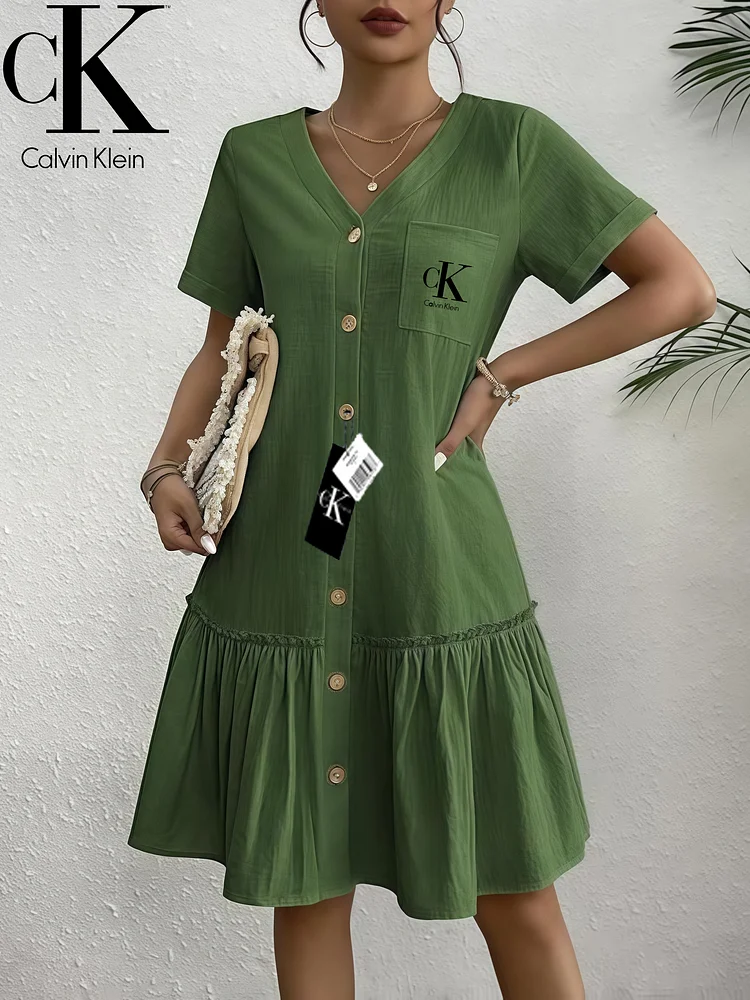 Sukienka zapinana na guziki z dekoltem w serek CALVIN KLEIN®