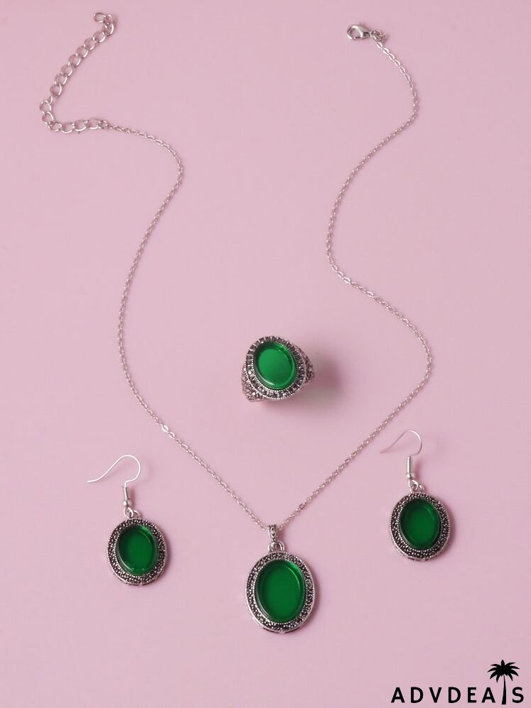 4pcs Gemstone Decor Jewelry Set