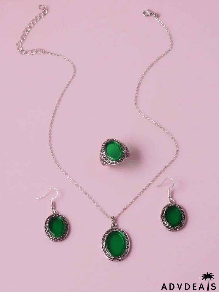 4pcs Gemstone Decor Jewelry Set