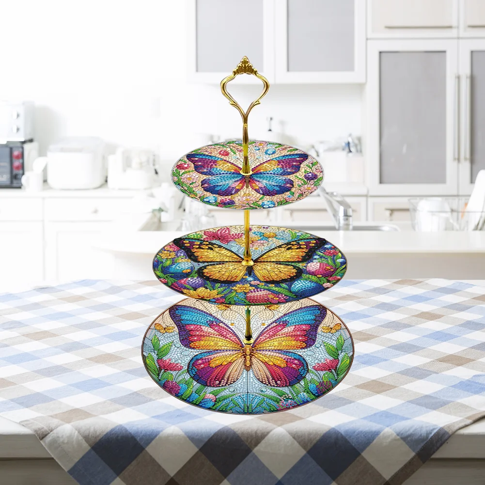3 Tier Butterfly Round Diamond Painting Tray Food Plate for Adults Beginners