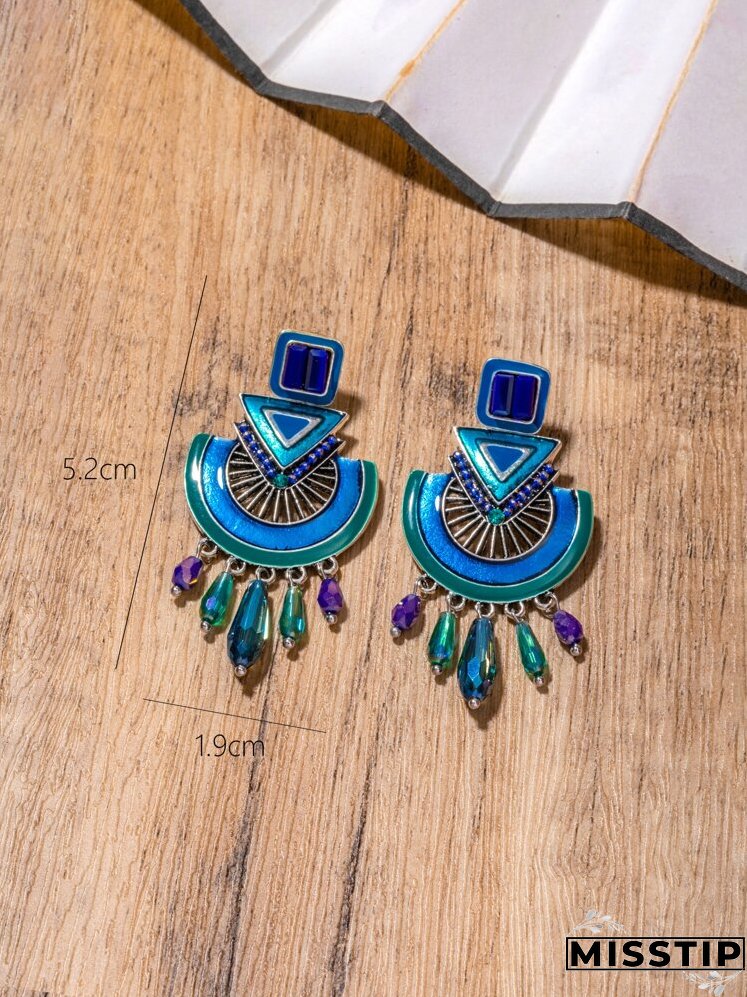 Rhinestone & Bead Decor Geometric Drop Earrings