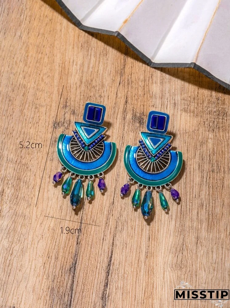 Rhinestone & Bead Decor Geometric Drop Earrings