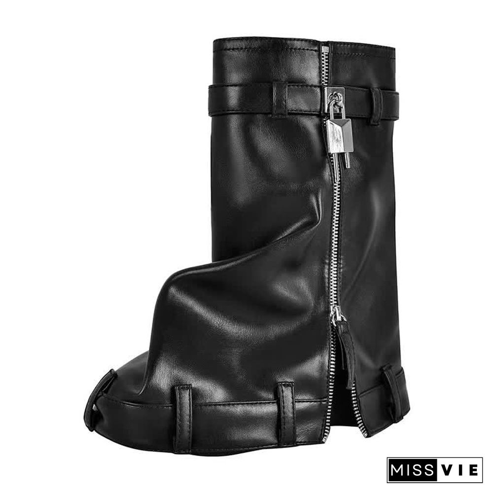 Fashion Fold Over Zipper PU Platform Boots