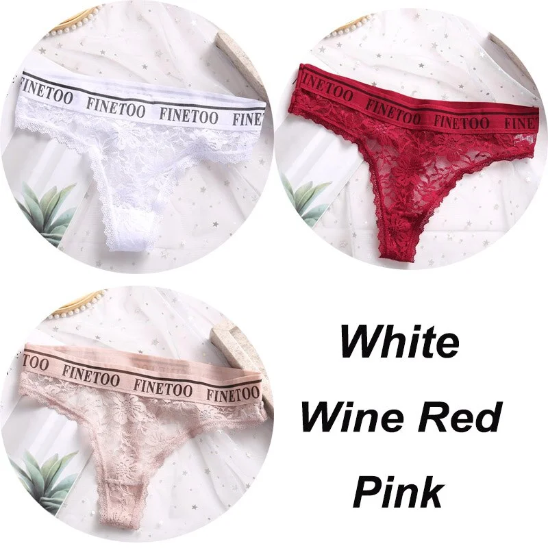 3PCS/Set Women Lace Panties Sexy G-string Underwear Female Underpants Floral Solid Color Briefs Lingerie Sexy Thong Panties M-XL