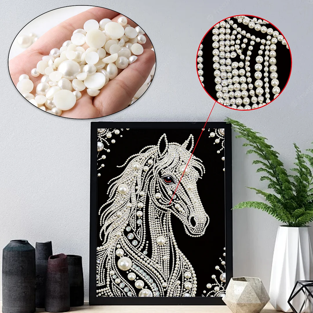 White Horse DIY Pearl Painting Kit for Home Wall Decor 30x40cm Without Frame
