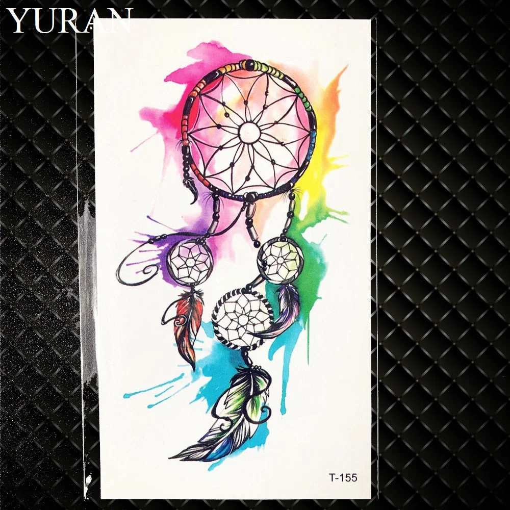 Watercolor Dream Catcher Temporary Tattoo Women Tribal Tattoo Sticker Black Dreamcatcher Fake Flash Tatoo Girl Body Arm Shoulder