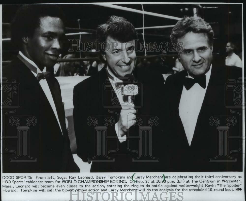 Press Photo Poster painting Boxing Cablecast's Sugar Ray Leonard, Barry Tompkins, Larry Merchant