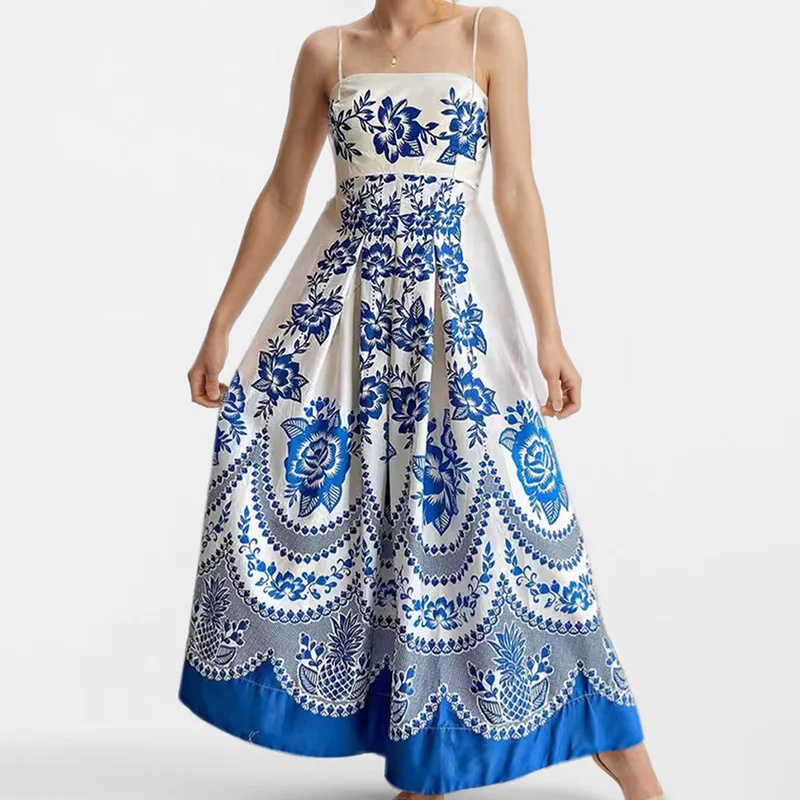 Boho Floral Linen Maxi Dress for Women 9 Colors Summer Spaghetti Strap Style