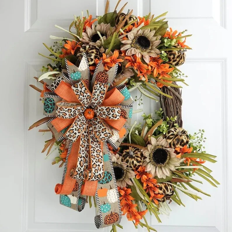 Leopard Sunflower Wreath-Rustic Grapevine Home Decor