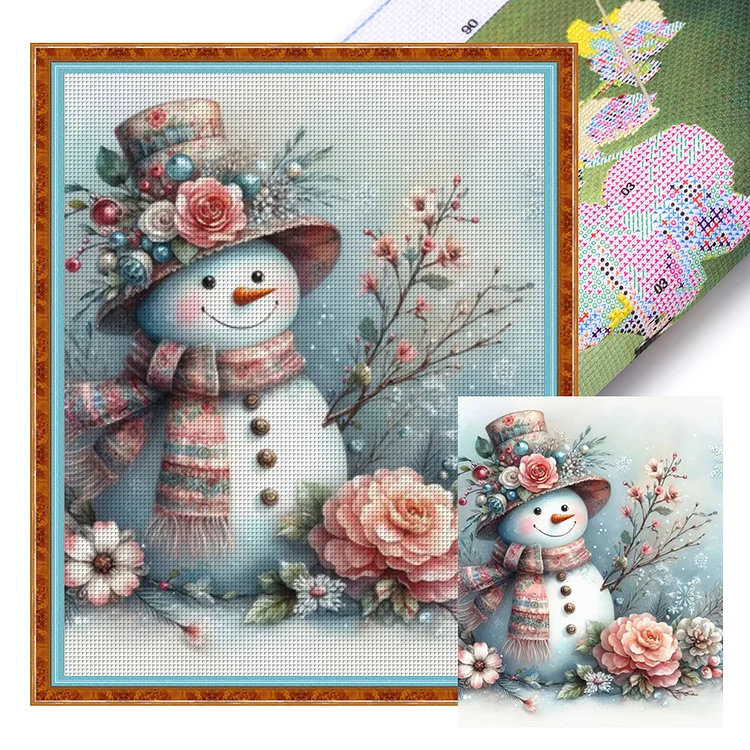 Snowman With A Flower Hat (40*50cm) 11CT Stamped Cross Stitch gbfke