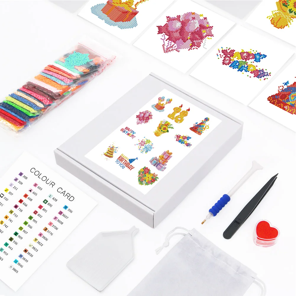 12pcs Birthday DIY Mini Round Diamond Painting Set Table Decor No Frame 15x18cm
