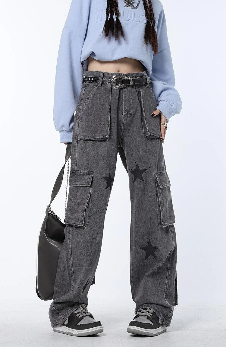 Brownm Star Printed Cargo Pants
