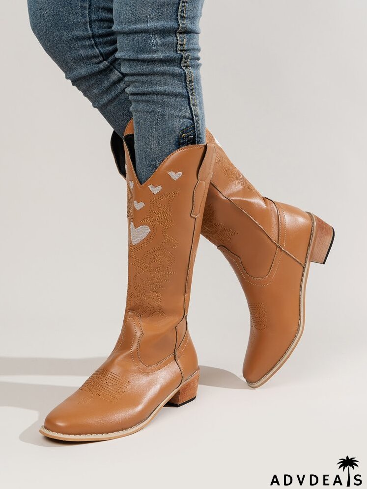 Heart Embroidery Western Boots