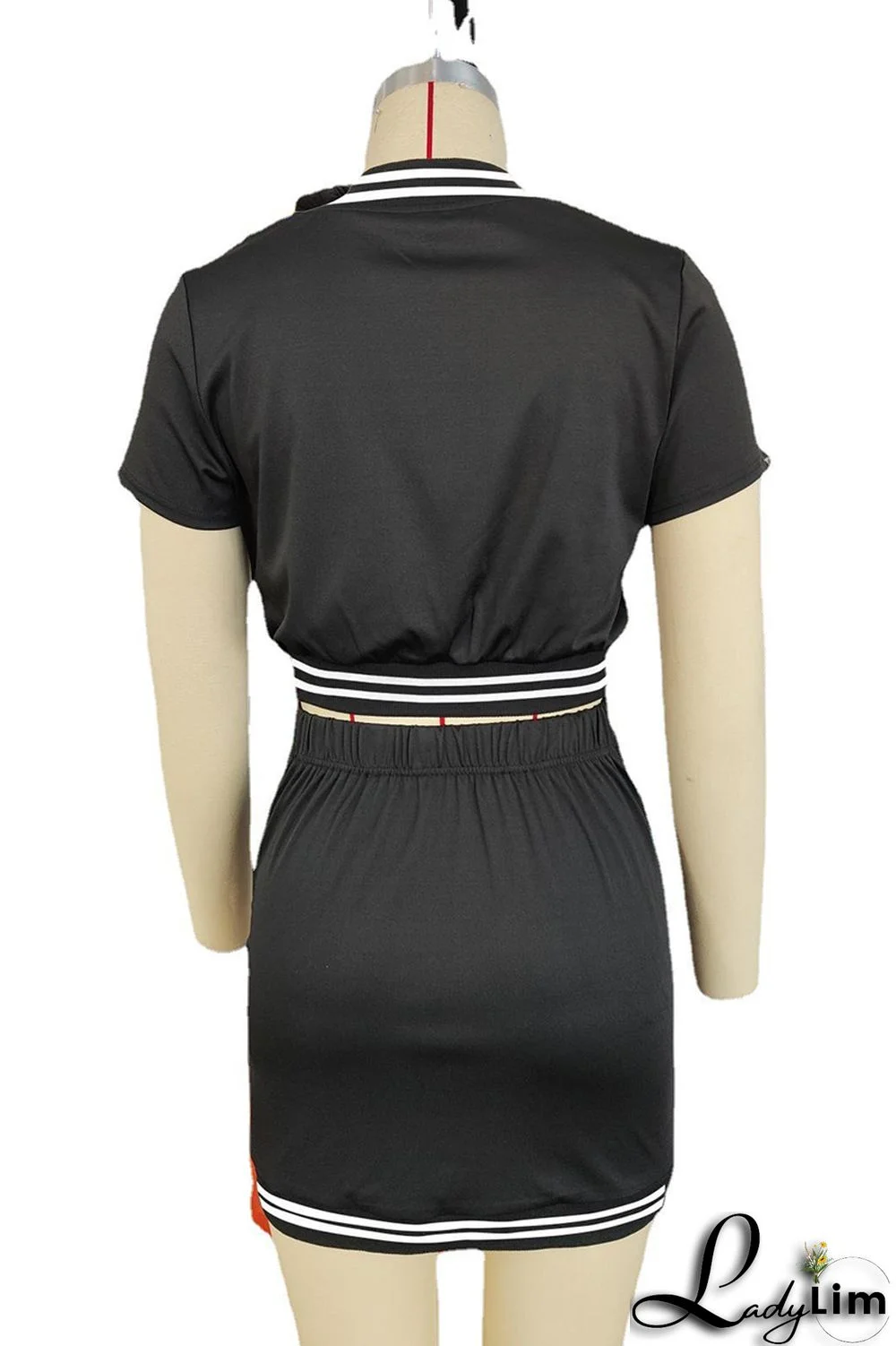 Black Fashion Sexy Solid Split Joint Slit Short Sleeve Two Pieces