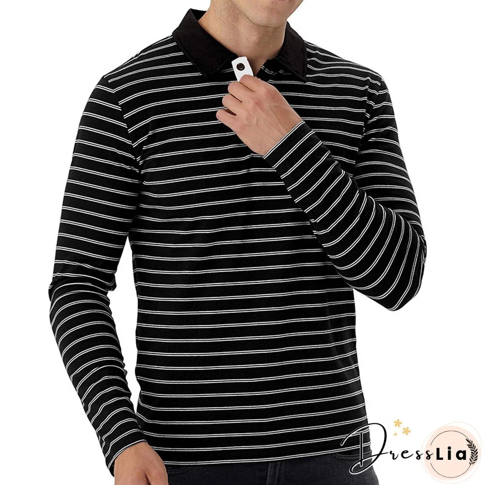 Mens Striped Long Sleeve Casual Polo Shirts