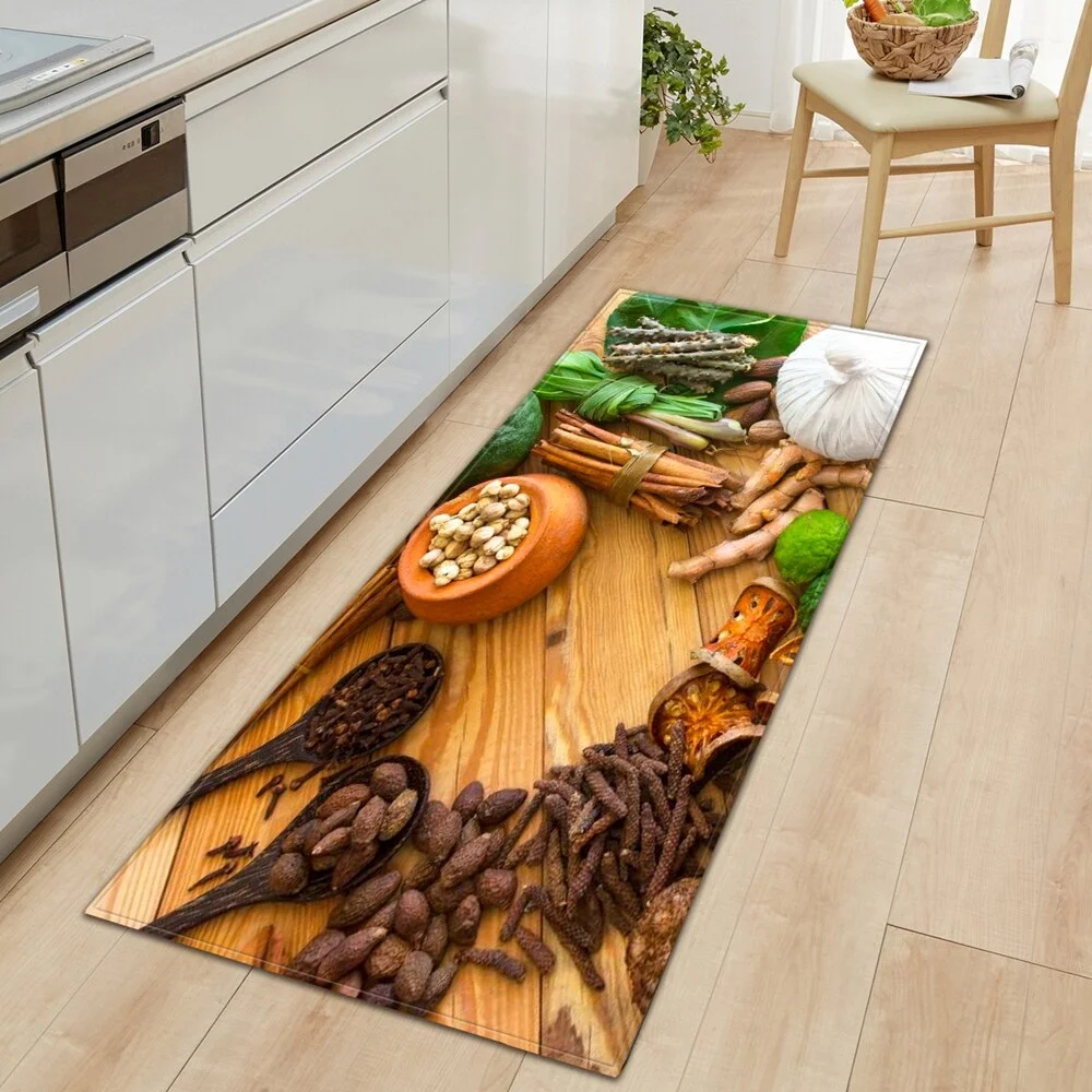 Seasoning Pattern Kitchen Floor Mat Home Entrance Doormat Bedroom Living Room Decoration Long Carpet Hallway Bath Anti-Slip Rugs
